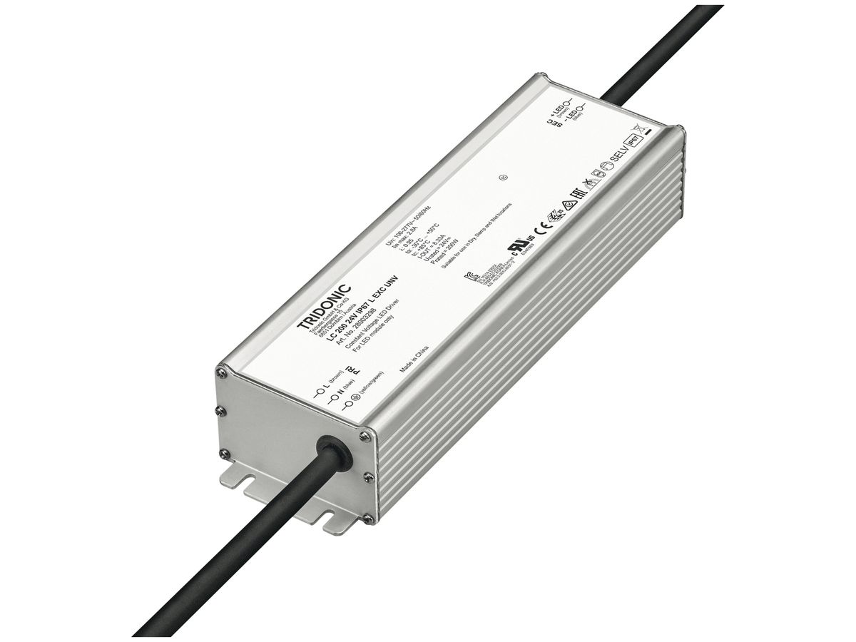 LED-Konverter Tridonic LC 200 24V IP67 L EXC UNV, 200W, 24VDC, 232×68×44mm