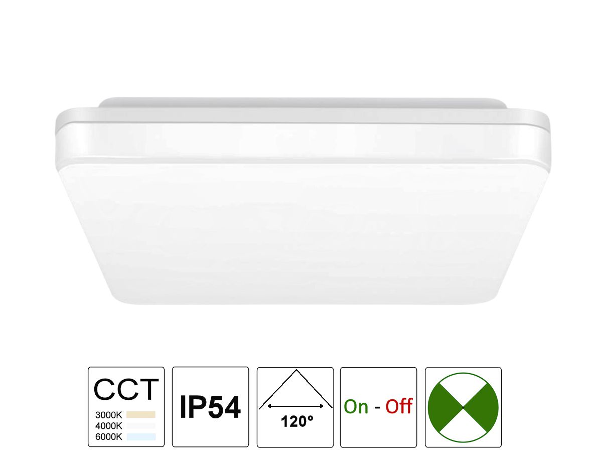 LED Decken/Wandleuchte ELGH SQUARE - 25W/IP54/3000-4000-6000K/NOT 3h/330x330