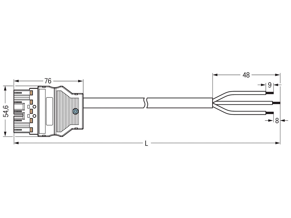 Übergangsleitung MIDI 2×1.5/3×1.5mm² 16A 250V 1m Kod.I Stecker-frei bl Cca