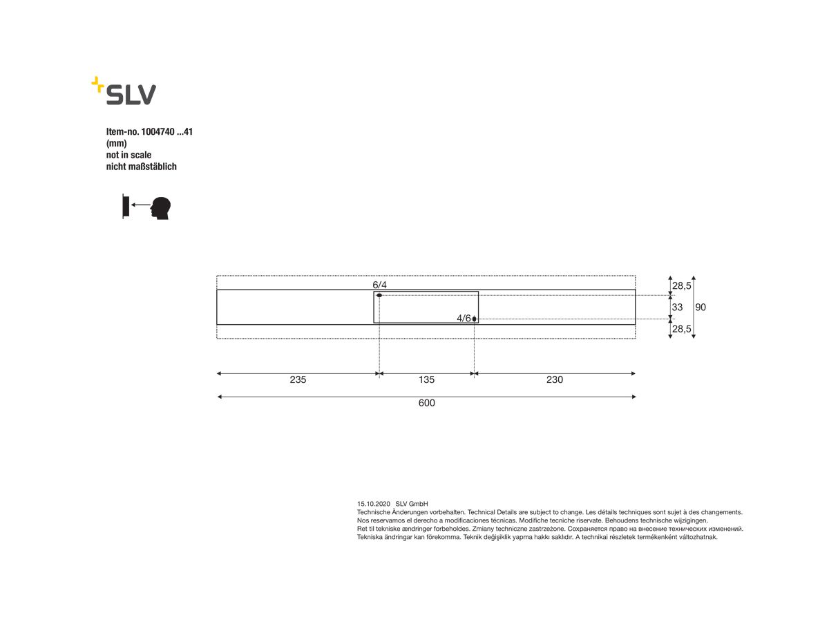 LED-Wandleuchte SLV DIRETO 60 14W 1180lm 2700/3000K 180° DIM 600×90×35mm schwarz