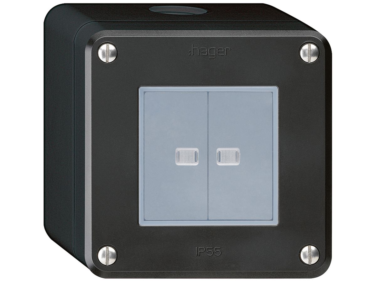 AP-Drucktaster robusto IP55 2×1P schwarz 2×beleuchtet