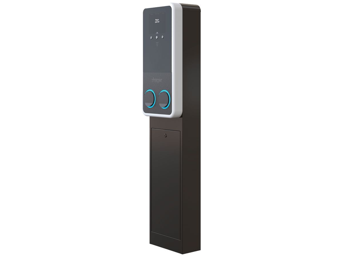 Ladestation Hager witty park 2 3-phasig 2×22kW 320×1480×150mm