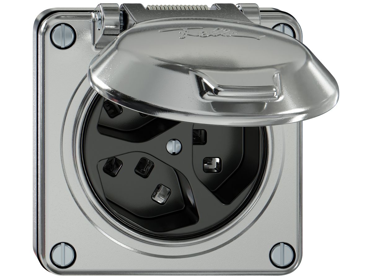 UP-Steckdose ELEMENT 3×Typ 23 1×S 16A 250V IP20 mit Klappdeckel aluminium
