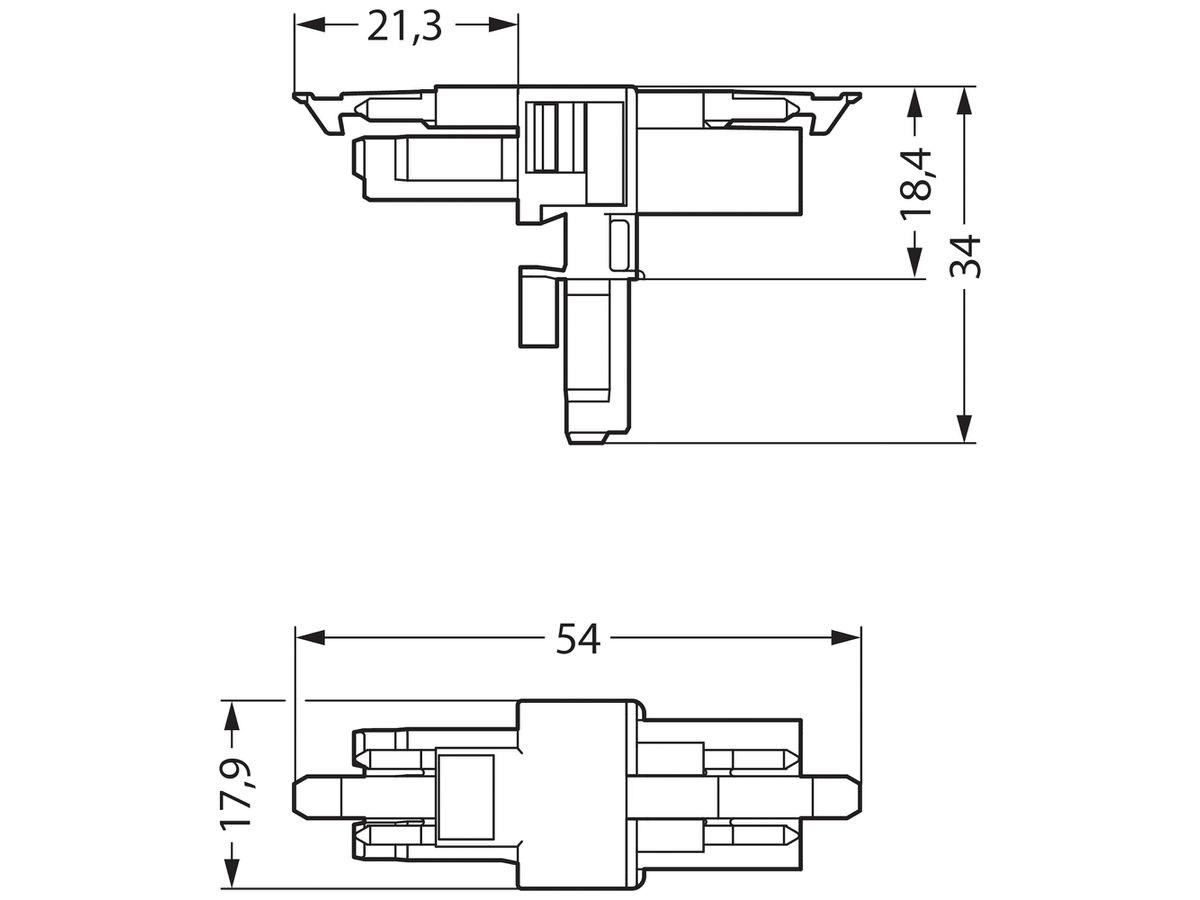 T-Verteiler WAGO 3L 1×Stecker/2×Buchse schwarz 16A 250V Cod.A m.fehlsteckgesch.