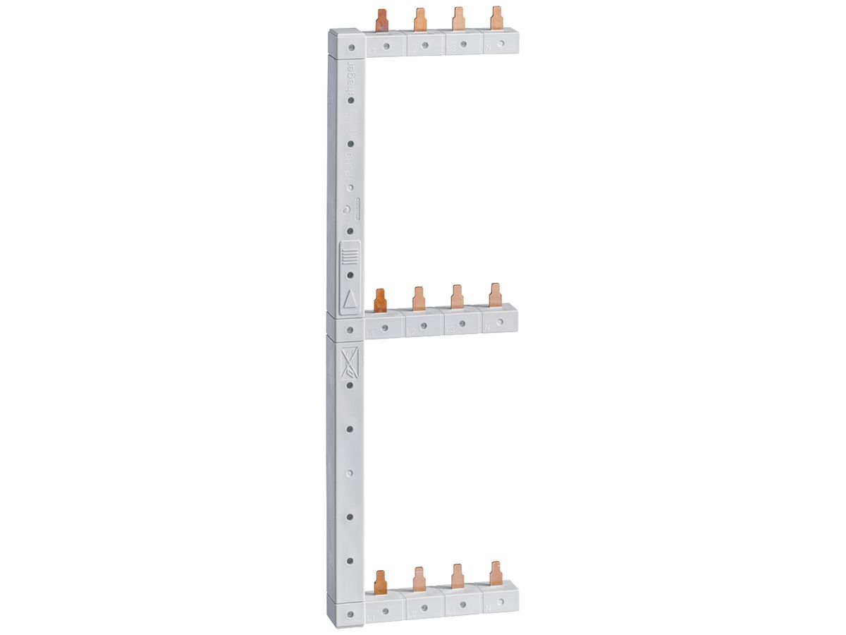 Phasenschiene Hager 4P 3L Stift 10mm² 63A L/R L1L2L3N zu L1L2L3N 3 Reihen weiss