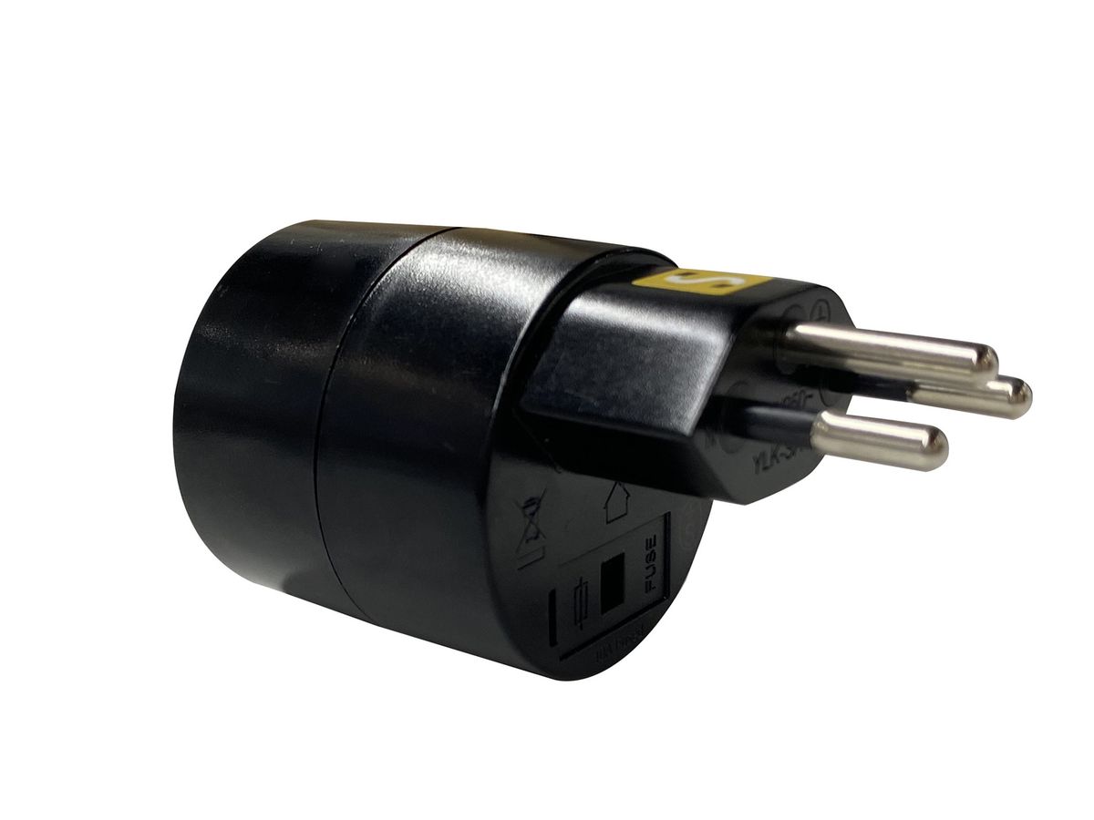 Reiseadapter NO BLOCK Eingang: SCHUKO, Ausgang: T12, Sicherung 10A, schwarz