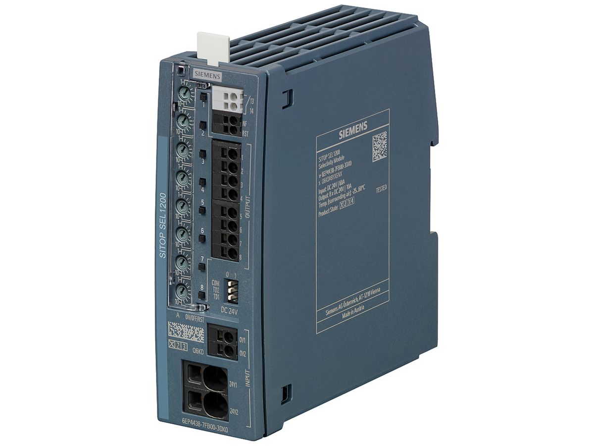 Selektivitätsmodul Siemens SITOP, IN: 24VDC/72A, OUT: 24VDC/8×10A, schaltend