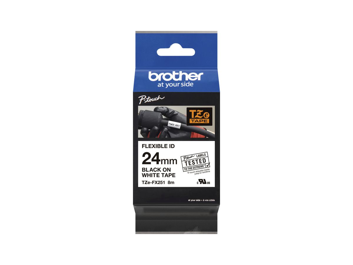 Schriftbandkassette Brother TZe-FX251 Flex 24mm×8m, weiss/schwarz