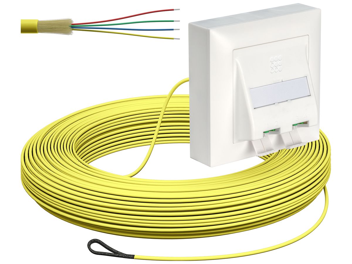 FTTH-Kabelabrollbox AP-Kit, 2×LC-DX, 2.3mm, 60m, gelb, Dca