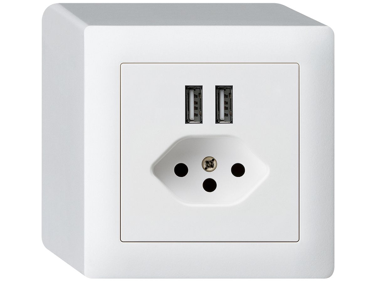 AP-Steckdose 2×USB & T13 kallysto Q 2400mA weiss