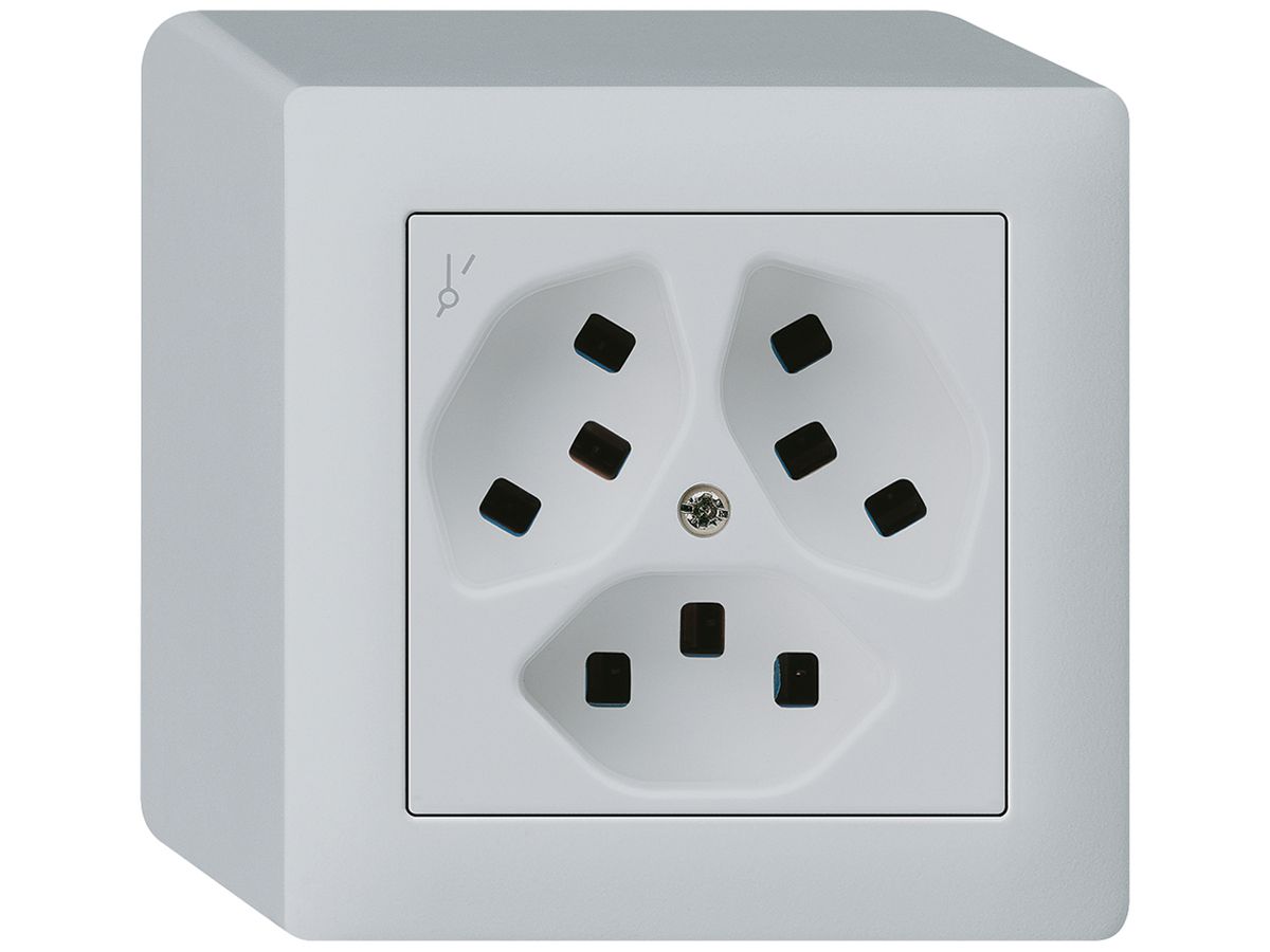 AP-Steckdose Hager kallysto 3×T23 1×S Q lichtgrau