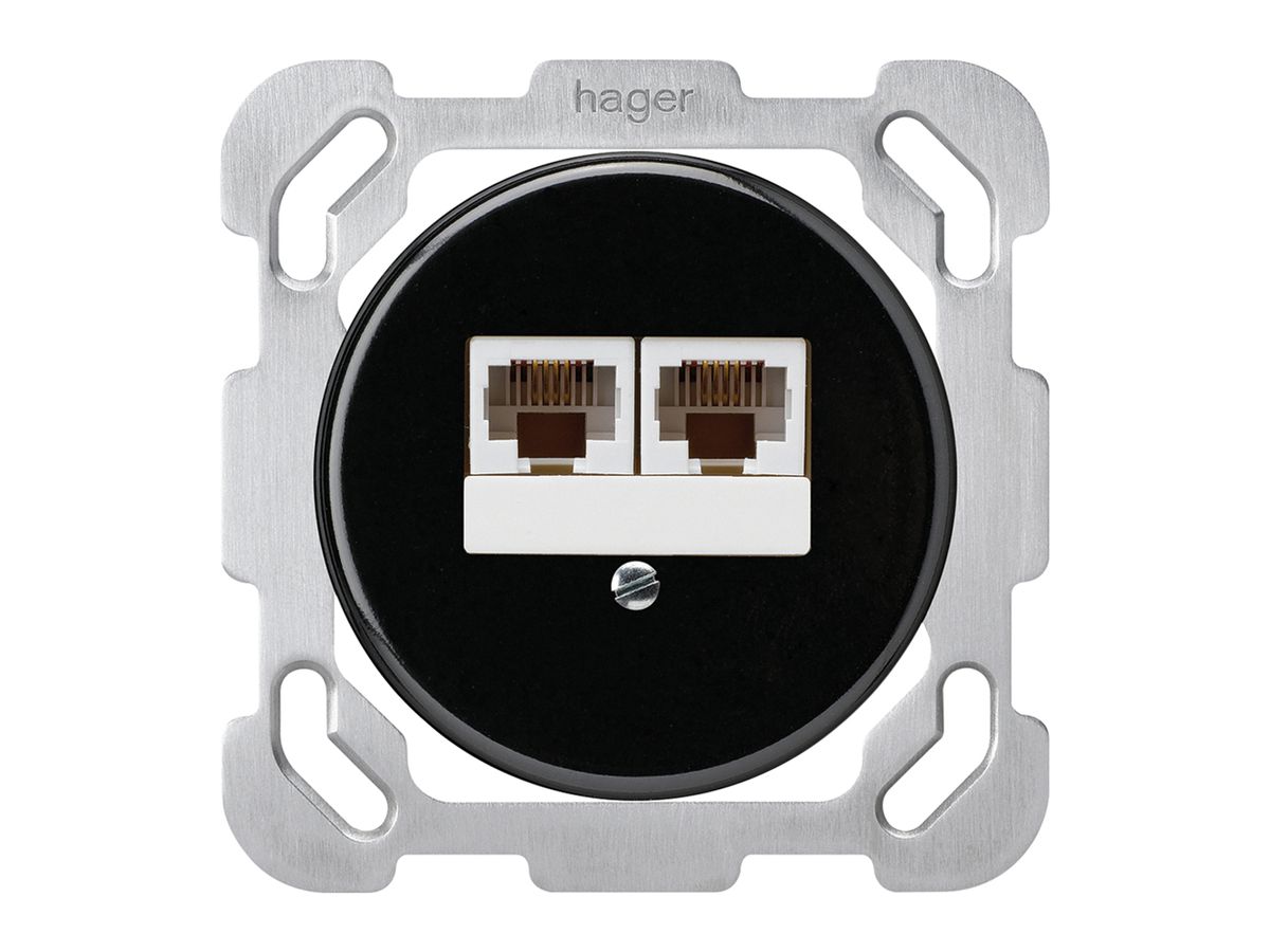 UP-Dose Hager basico 2×RJ45u parallel schwarz