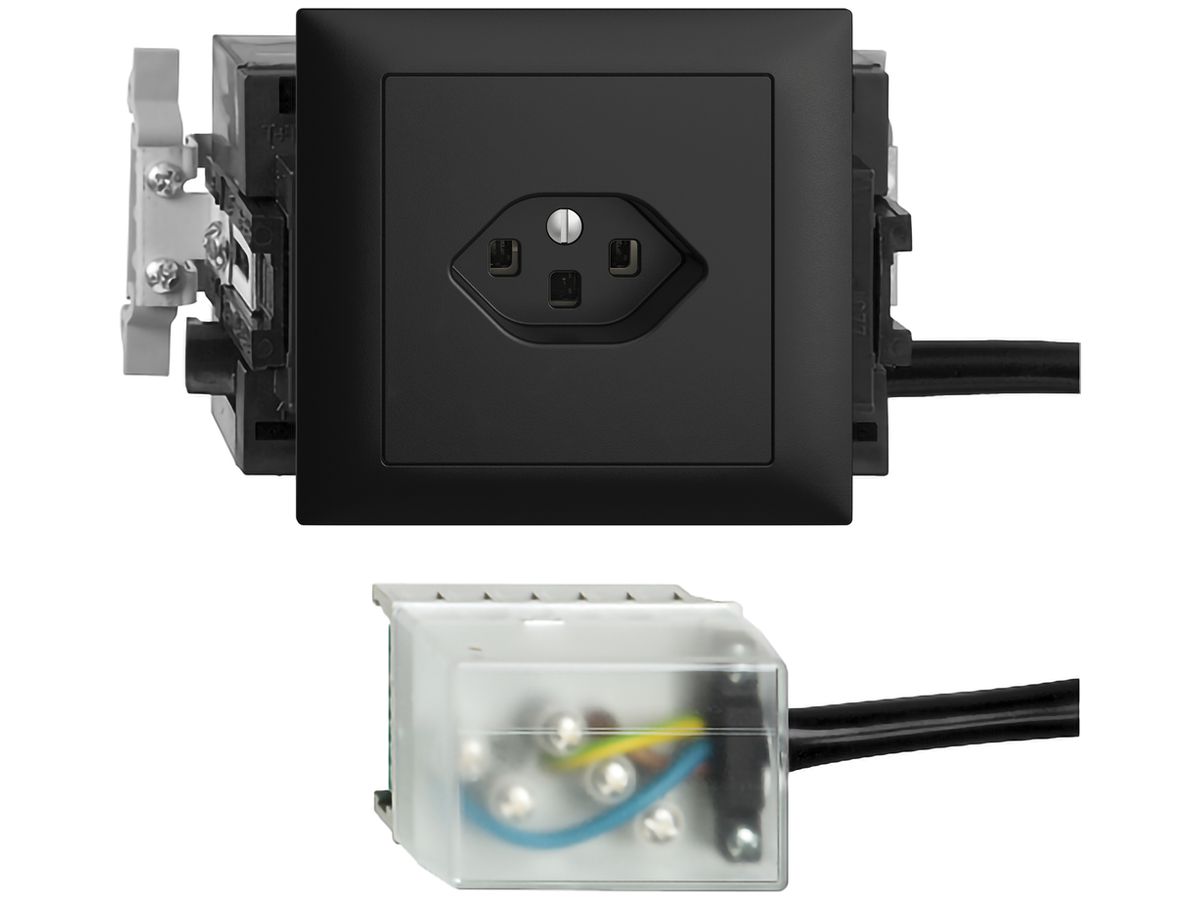 EB-Steckdose EDIZIOdue T23 L3 53mm Snap schwarz für Flachkabel Powerbus