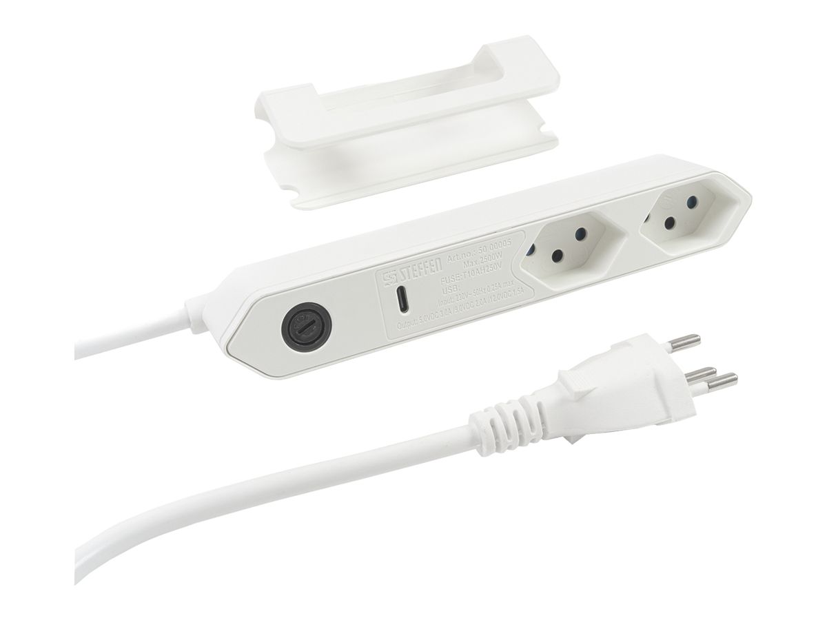 Steckdosenleiste Steffen STEBA IQ 2×T13 1×USB-C 1.5m weiss