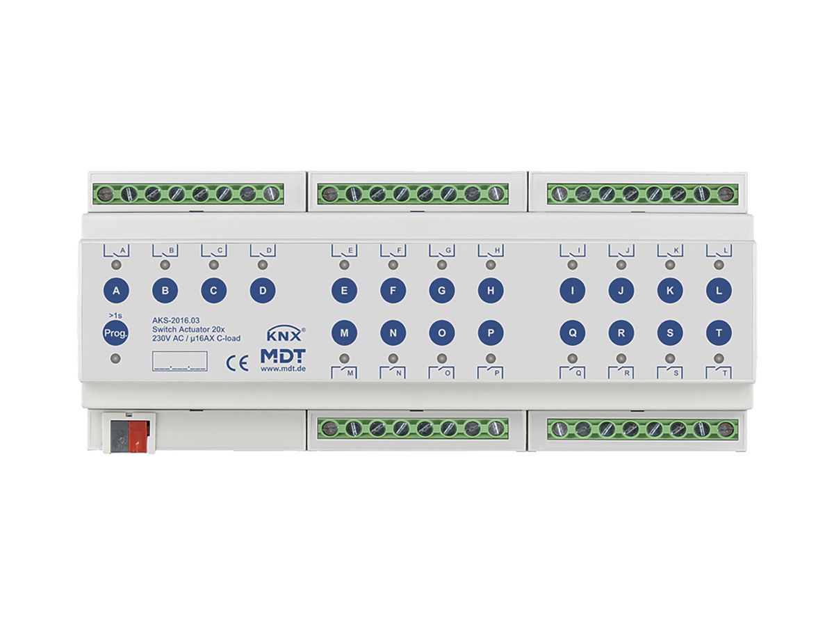 REG-Schaltaktor KNX MDT AKS-2016.03 20-Kan 16A 230VAC 12TE