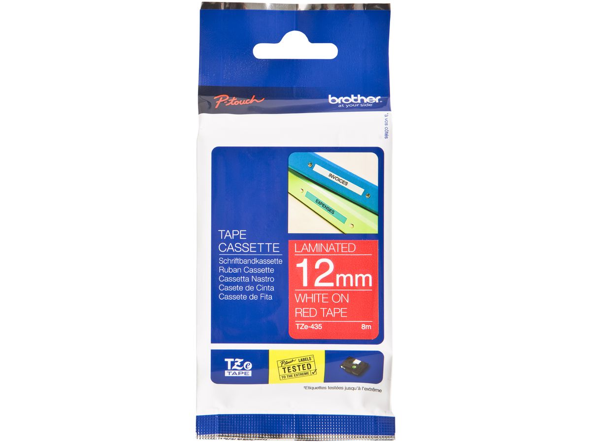 Schriftbandkassette Brother TZe 12mm×8m, rot/weiss