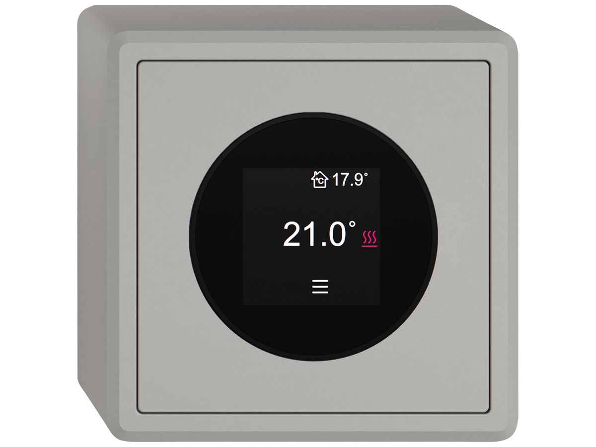 AP-Raumthermostat EDIZIO.liv SNAPFIX® 230VAC 4…30°C 74×74mm hellgrau
