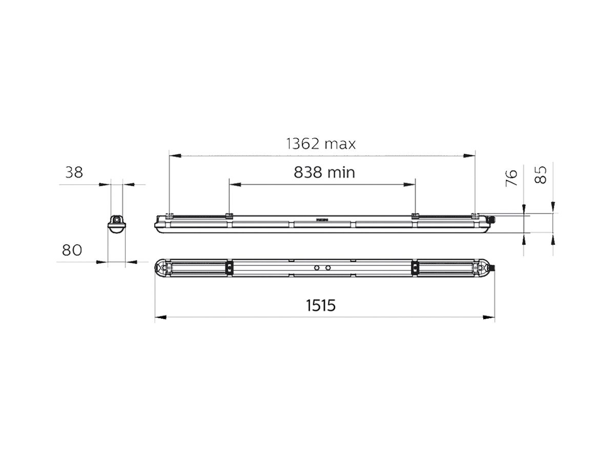 LED-Feuchtraumleuchte Philips CoreLine WT120C 32W 4500lm 840 IP65 1215mm ws BZS