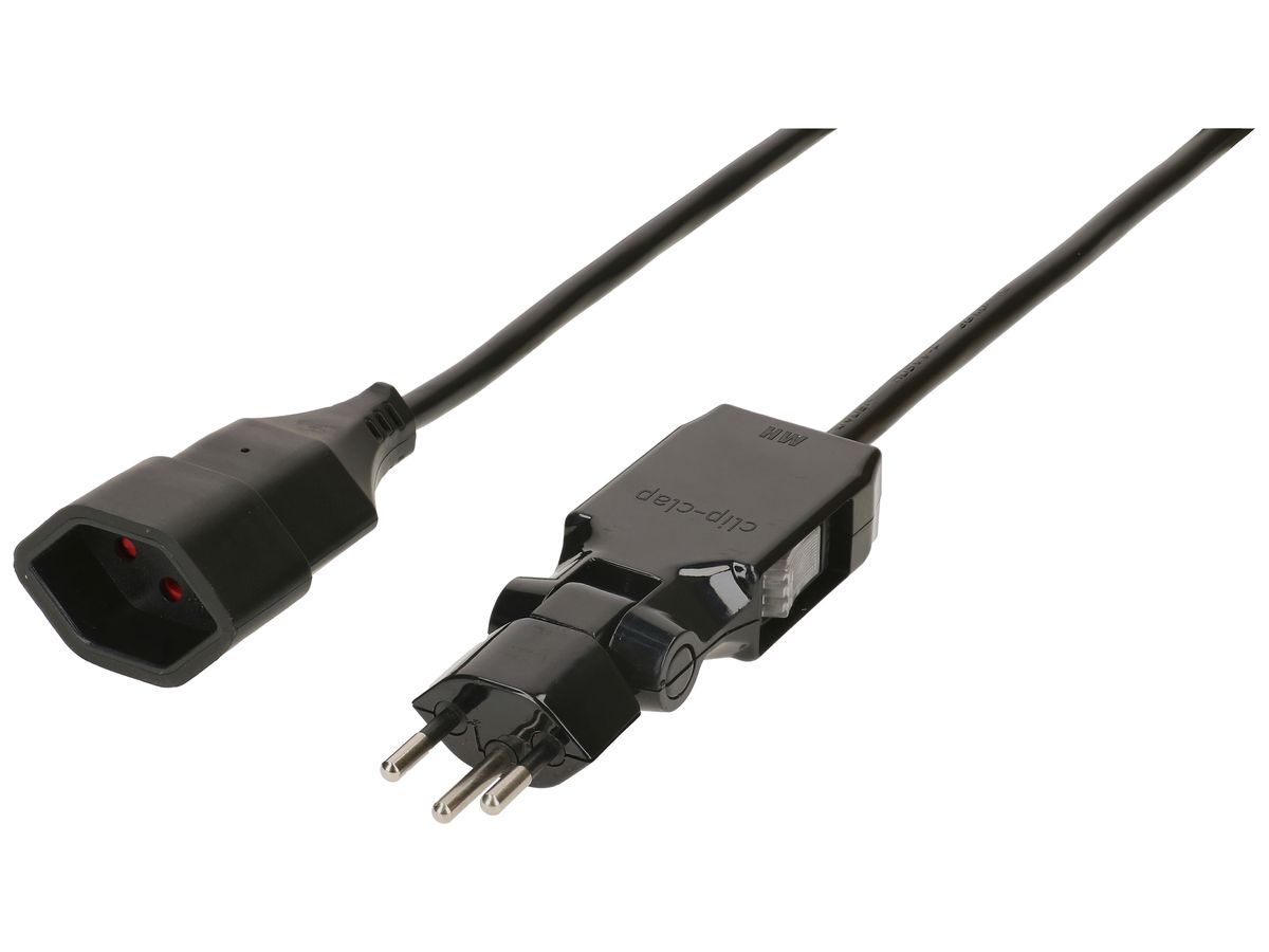 Verlängerungskabel MAX HAURI 3m Stecker Clip-Clap T12 180/130° schwarz