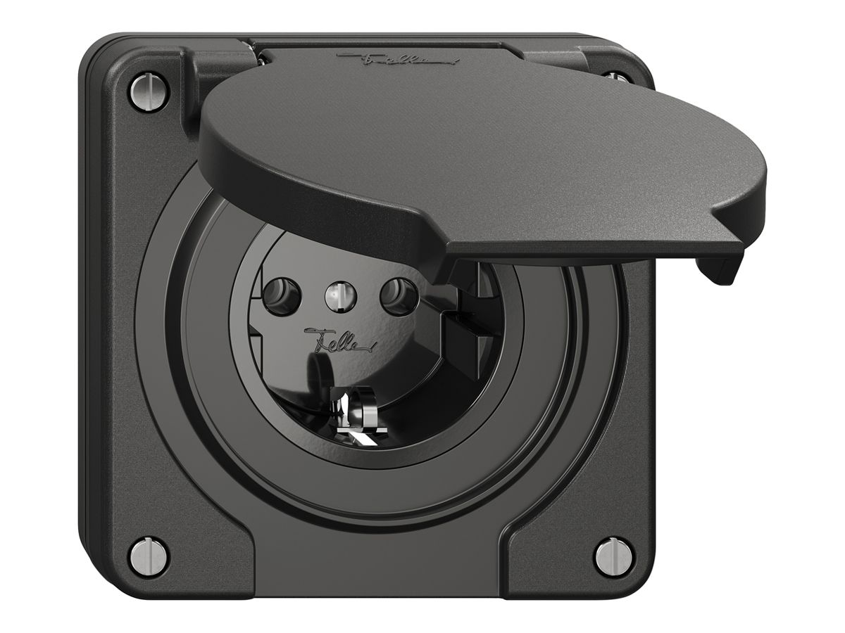 UP-Steckdose Feller IP21 Schuko 16A 230V 87×87mm schwarz