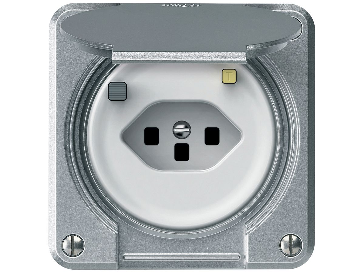 Steckdose FI robusto 1×T13 30mA 10A 250V 86×86mm IP21 Aluminium