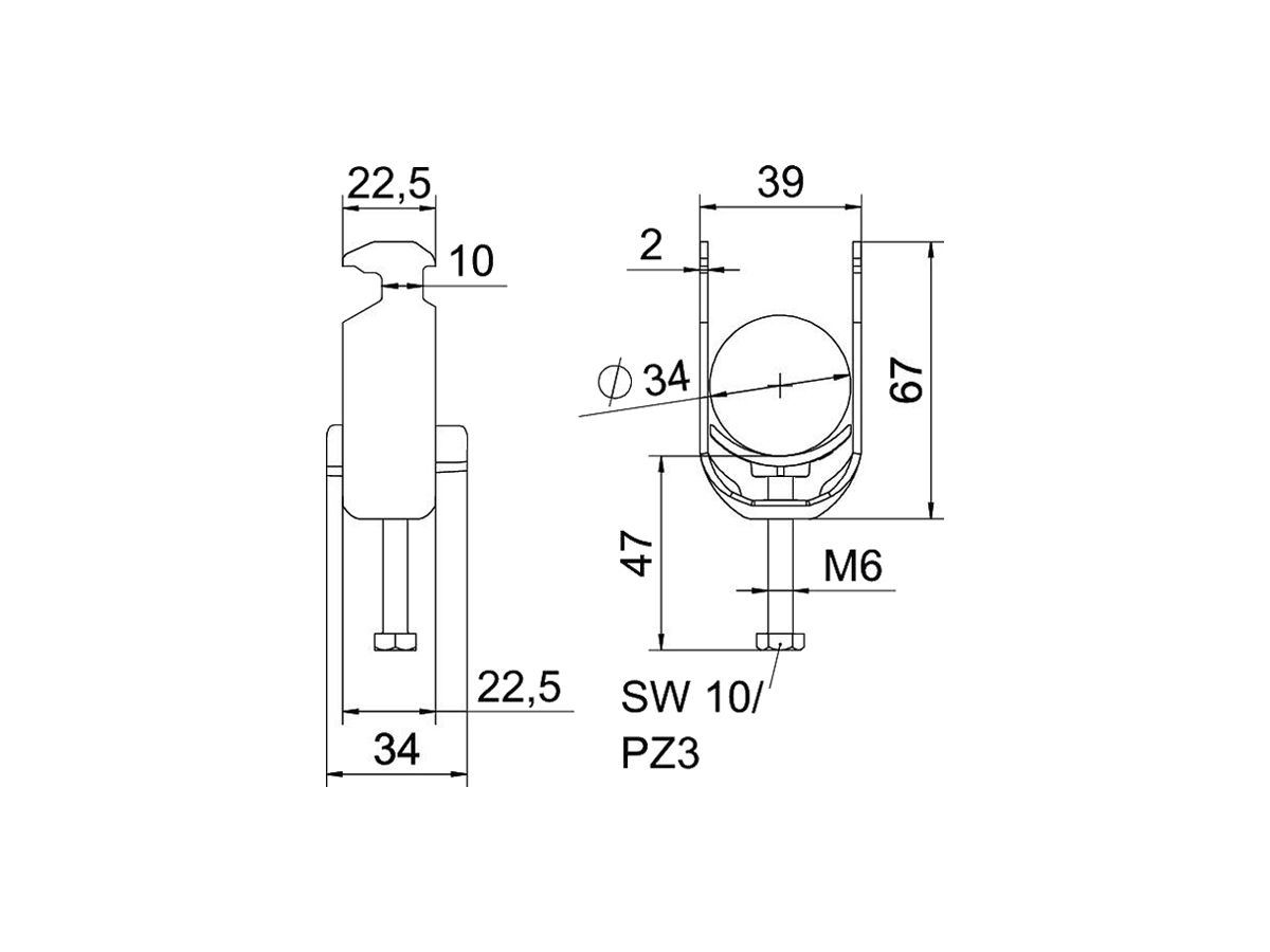 Schnellverleger BET 2056 H-Fuss Kunststoff 28…34mm 1×Kabel A2 1.4301