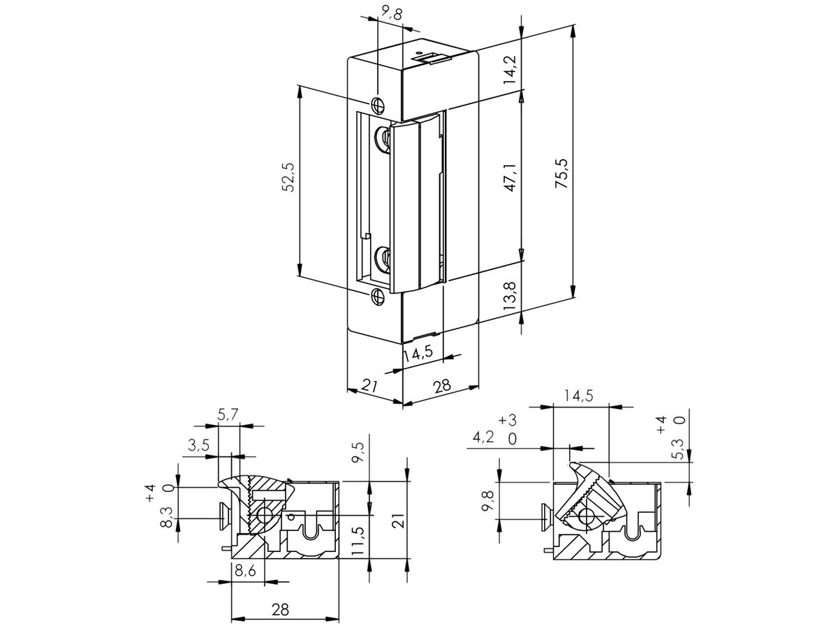 Türöffner BSW B7300--K, 11.5…13VDC, stromlos geöffnet, Standardfalle
