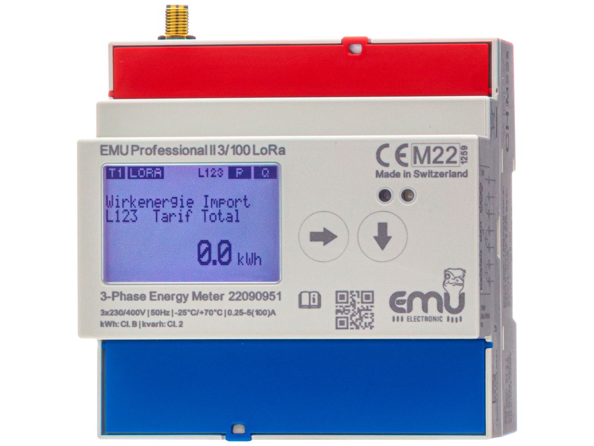 REG-Energiezähler EMU Professional II 3×5A indirekt MID S0 LoRa SMA