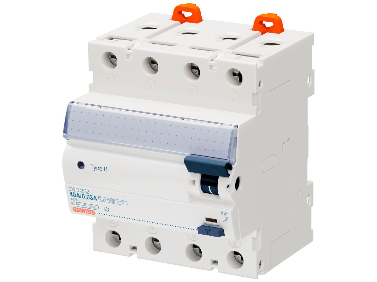 Fehlerstromschutzschalter Gewiss 90 RCD 4P 400V 40A 0.03A B 10kA 4TE