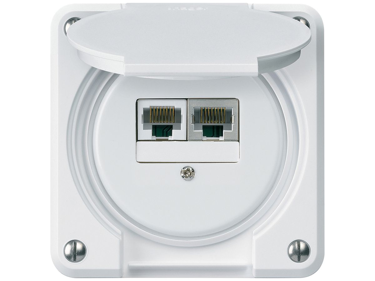 UP-Anschlussdose robusto IP55 weiss 1×RJ45/s 1×RJ45/u getrennt