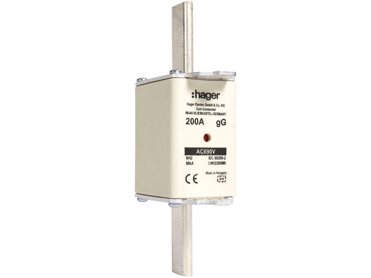 NH-Sicherung Hager DIN2c 690VAC 200A gG/gL Doppelkennmelder rostfrei