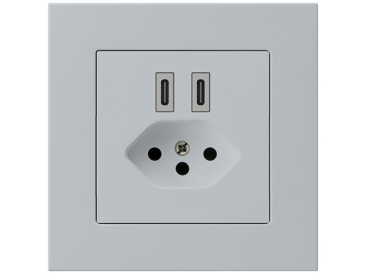 UP-USB-Ladesteckdose Hager kallysto.pro C-C 20W+T13 5V 94×94mm grau