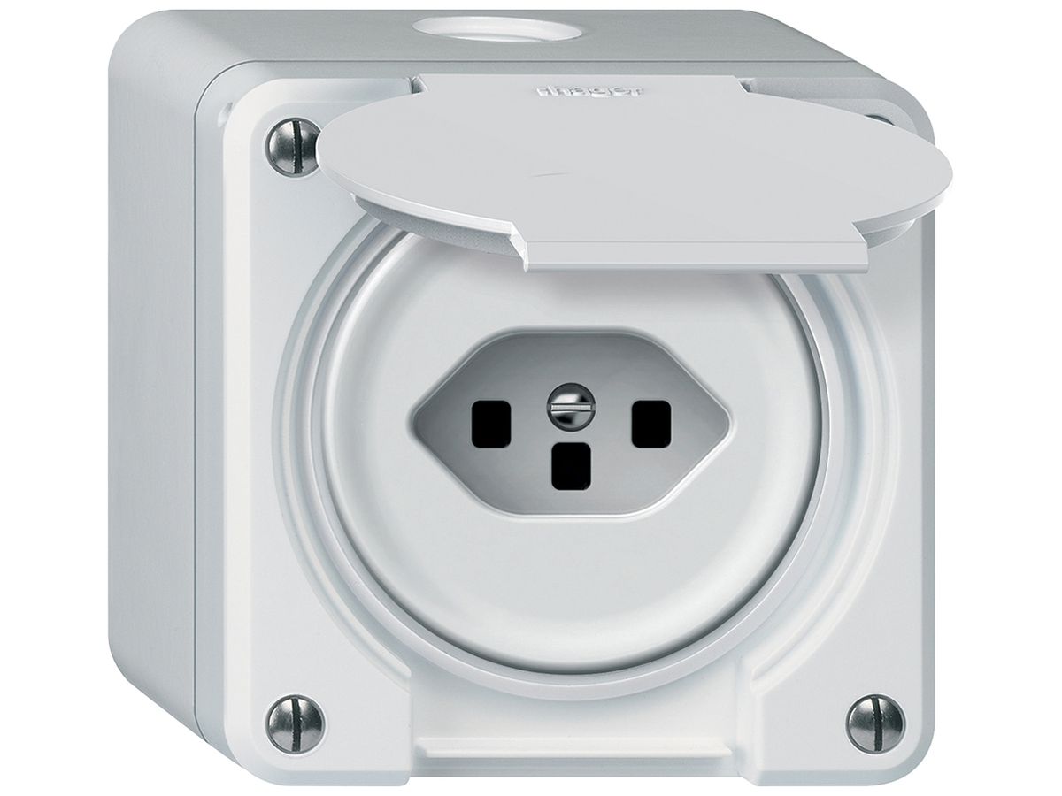 AP-Steckdose robusto 1×T23 16A 250V 86×86mm IP21 weiss