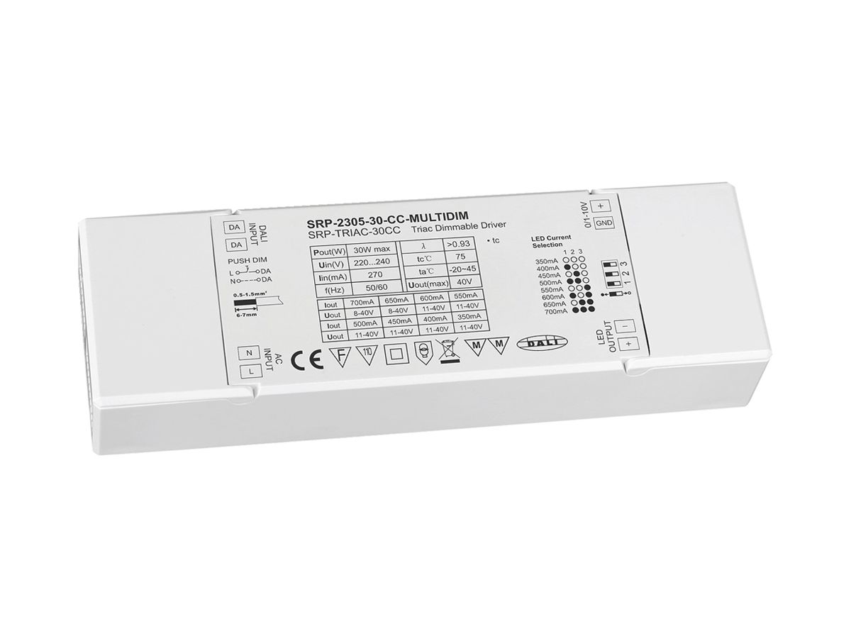 LED-Betriebsgerät SUNRICHER SRP-TRIAC-30CC 2.8…30W 8…40V 350…700mA 0-10V DALI
