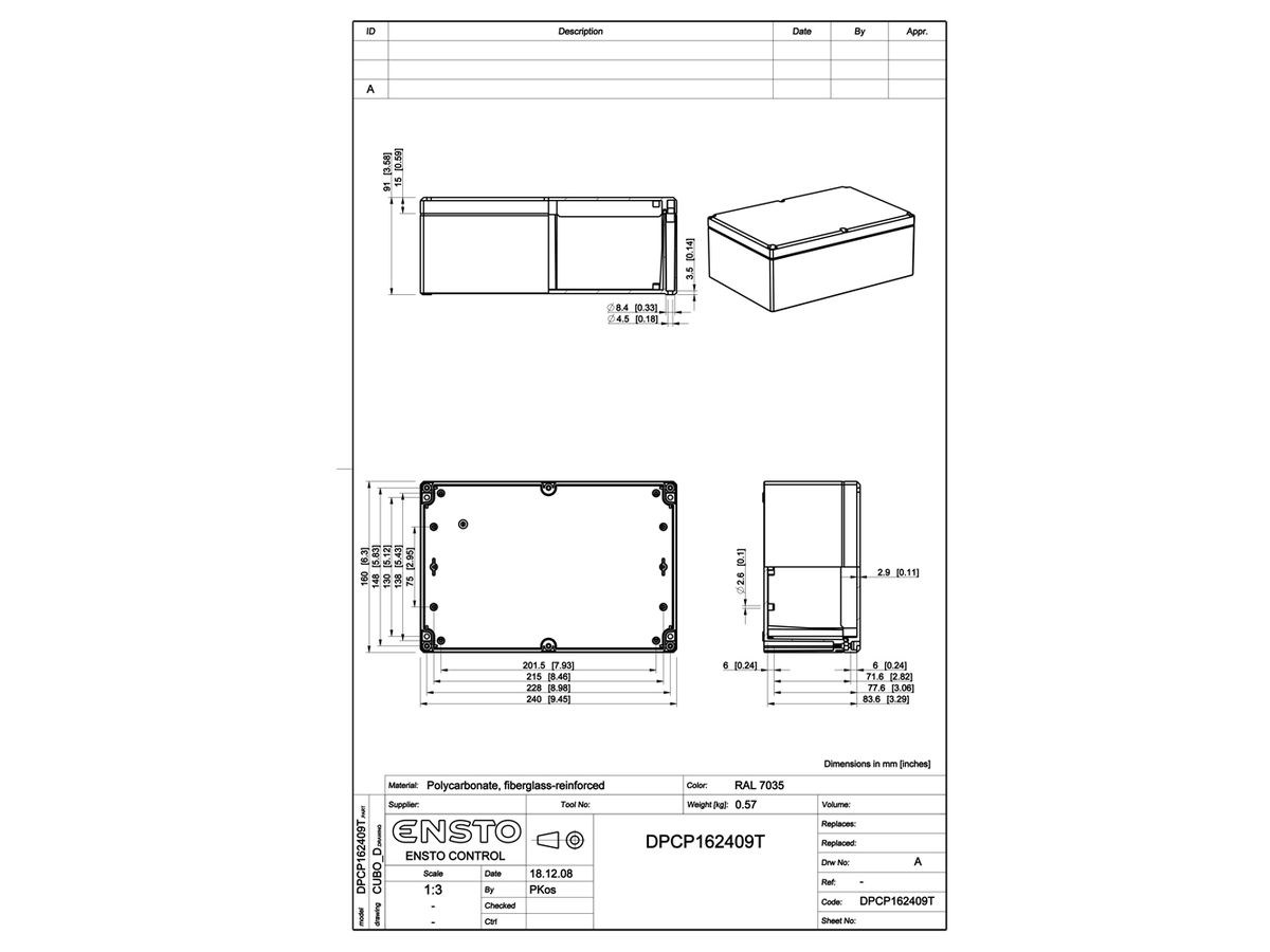 App.-Geh.RW CUBO D160×240×91 DPCP transparent, T DSHI 1H