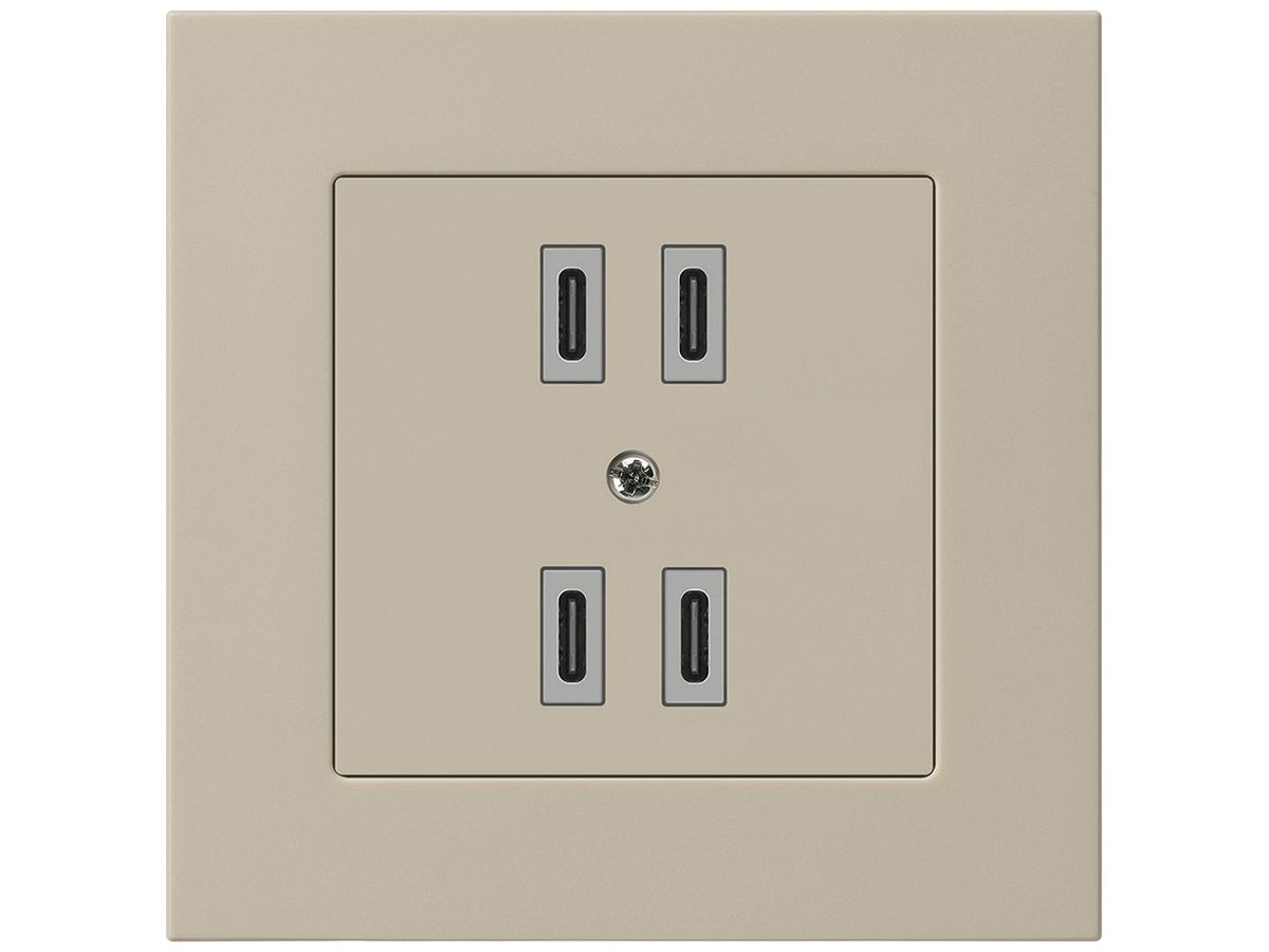 UP-USB-Ladesteckdose Hager kallysto.pro 2×C-C 2×20W oder 4×10W 5V 94×94mm beige