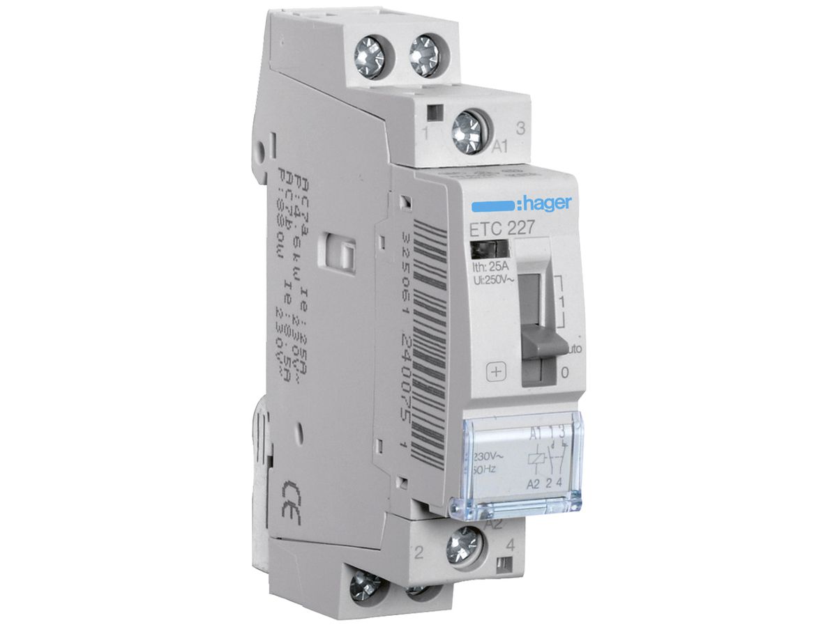 REG-Schütz Hager 230VAC 1 Schliesser 1 Öffner 25A mit Tag-/Nachtfunktion 1TE