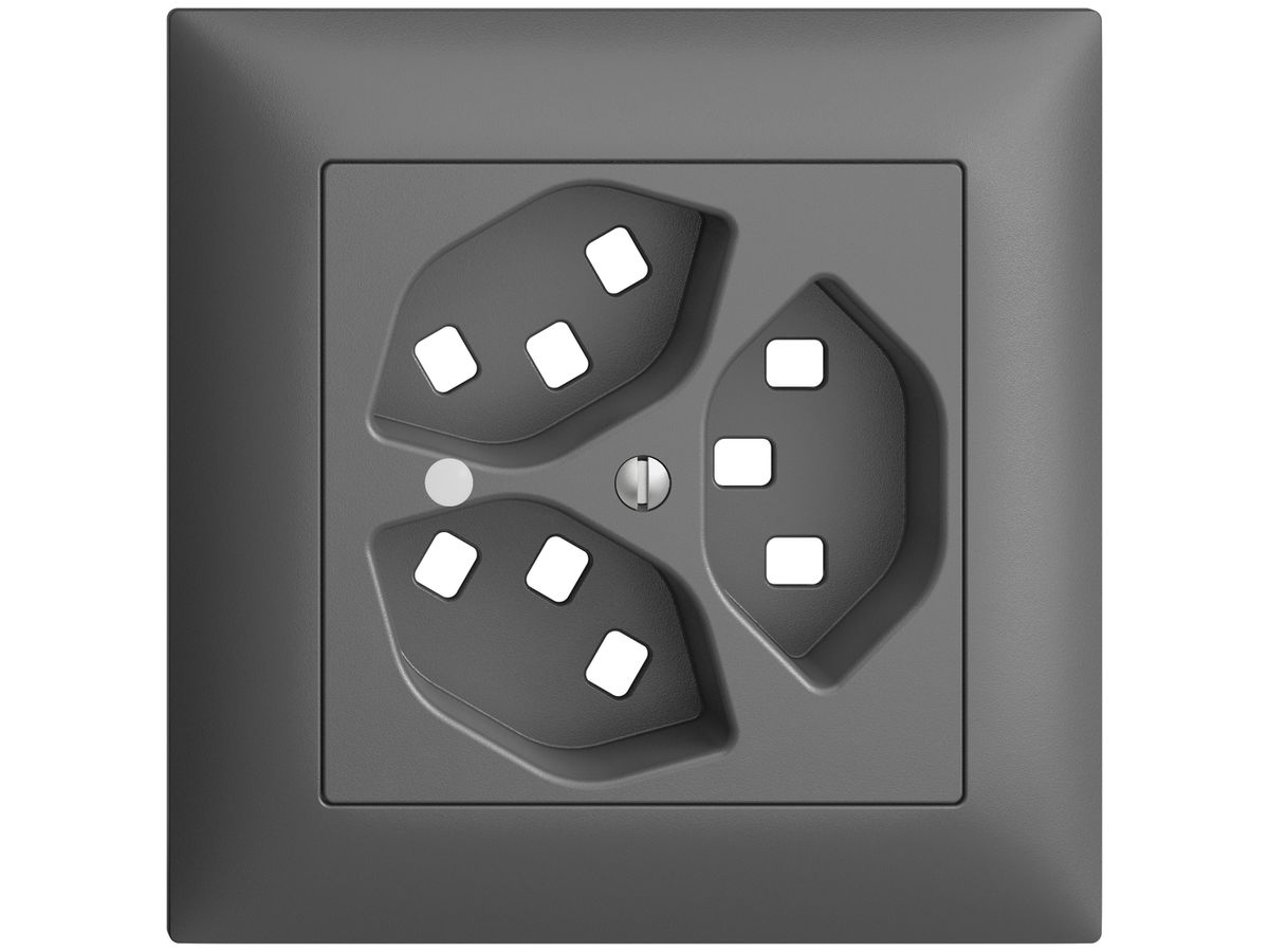 UP-Frontset EDIZIOdue dunkelgrau 88×88mm 3×T23 mit Linse