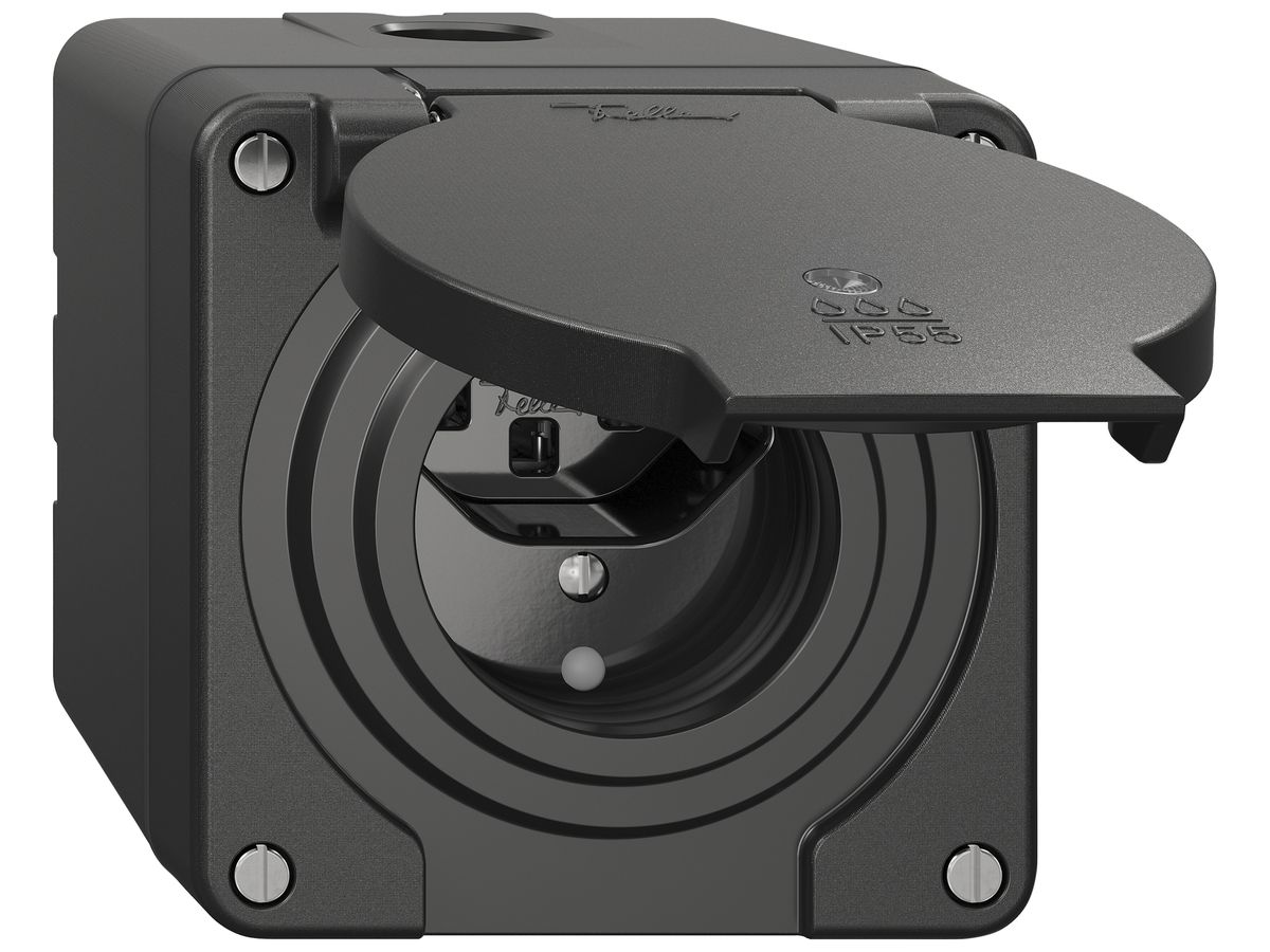 AP-Steckdose NEVO SNAPFIX® 1×T23 16A 250V beleuchtet 87×87×81mm IP55 sz