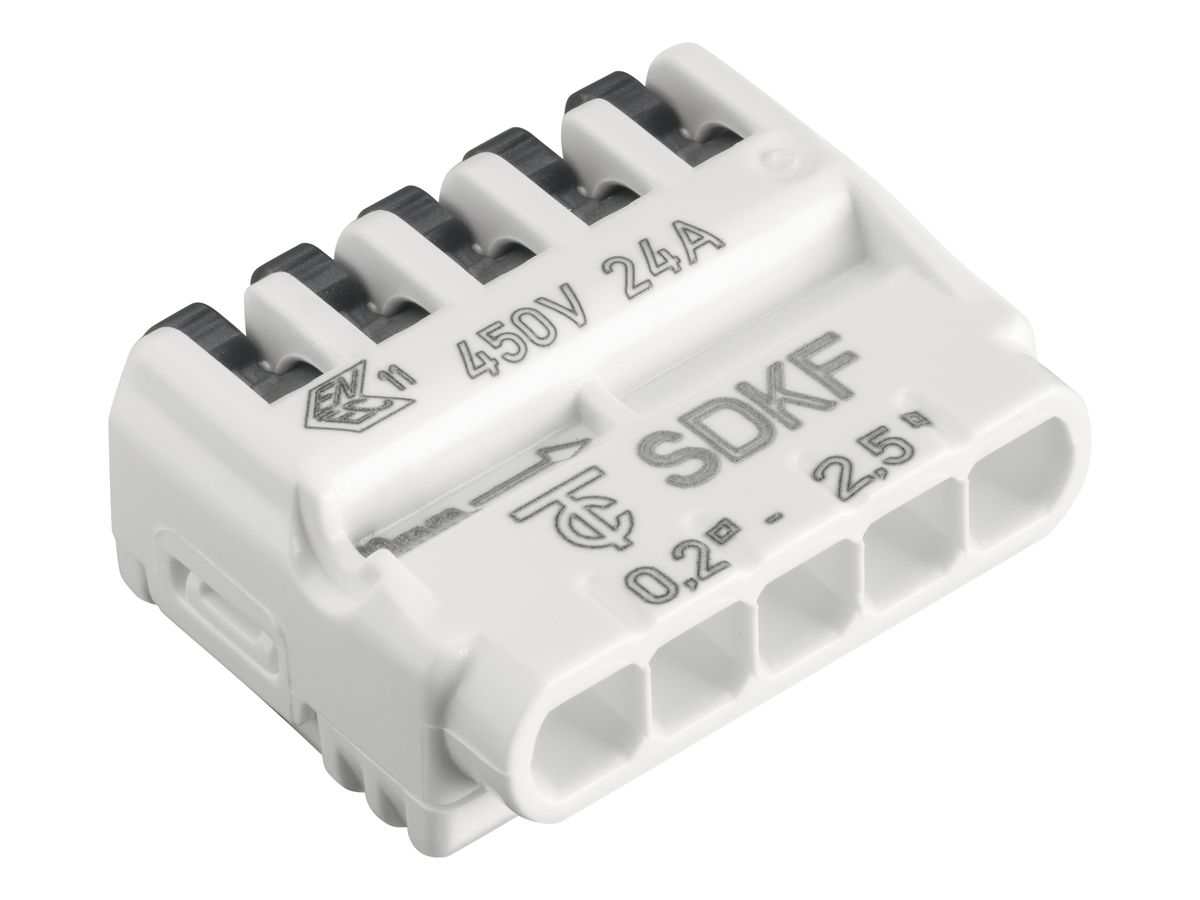 Verbindungsklemme Electro Terminal SDKF 5P 0.2…2.5mm² m.Betätigungshebeln weiss