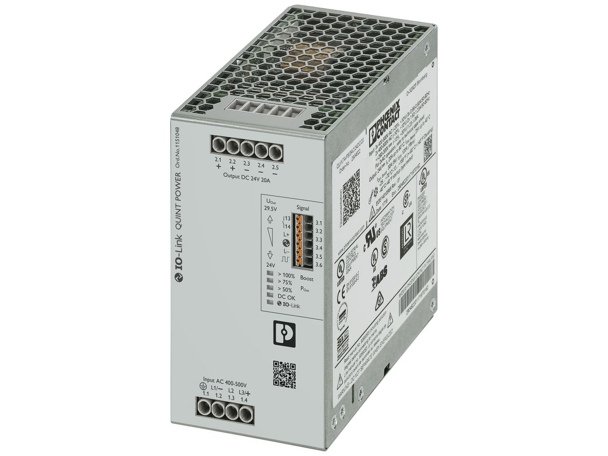 Schaltnetzteil PX QUINT4-PS/3AC/24DC/20/IOL 3L OUT 24VDC/20A