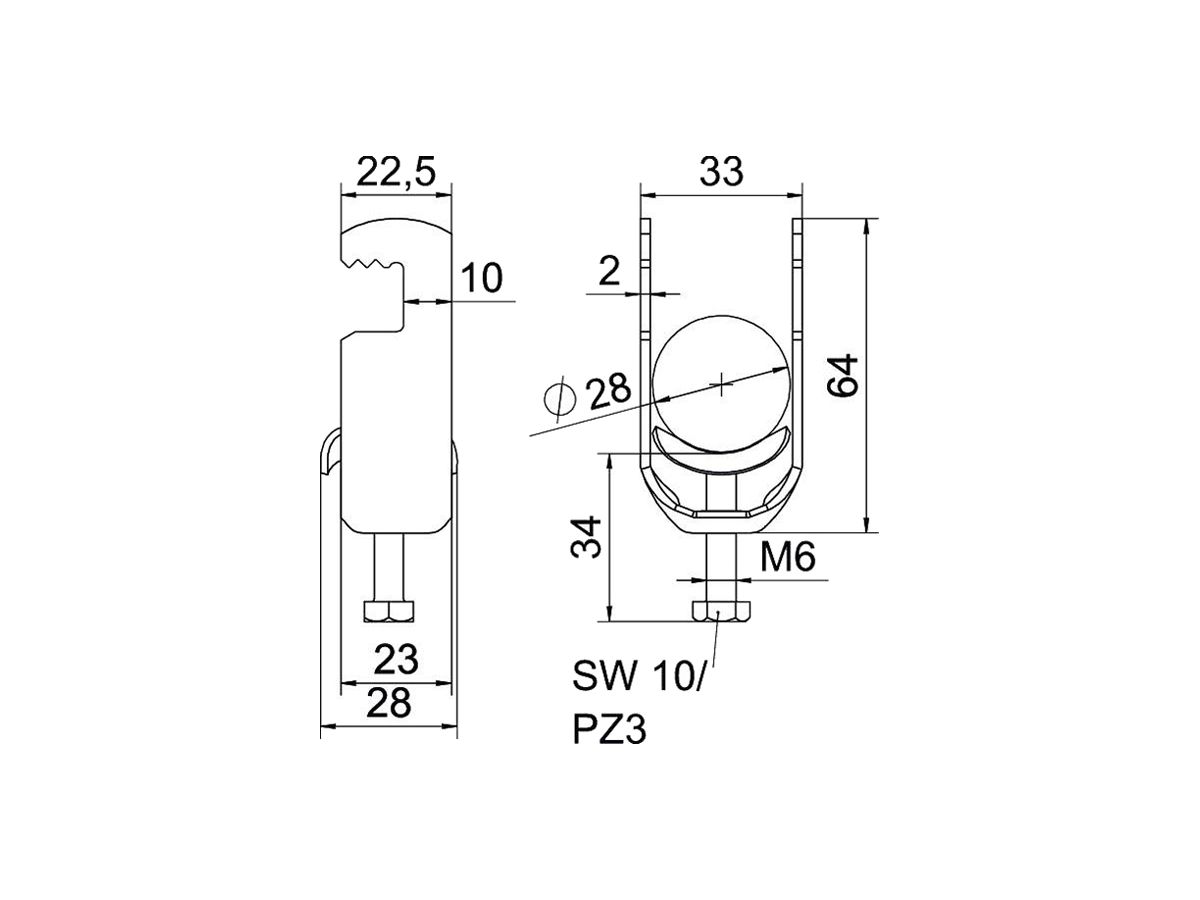 Schnellverleger BET 2056 F-Fuss Metall 22…28mm 1×Kabel A2 1.4301