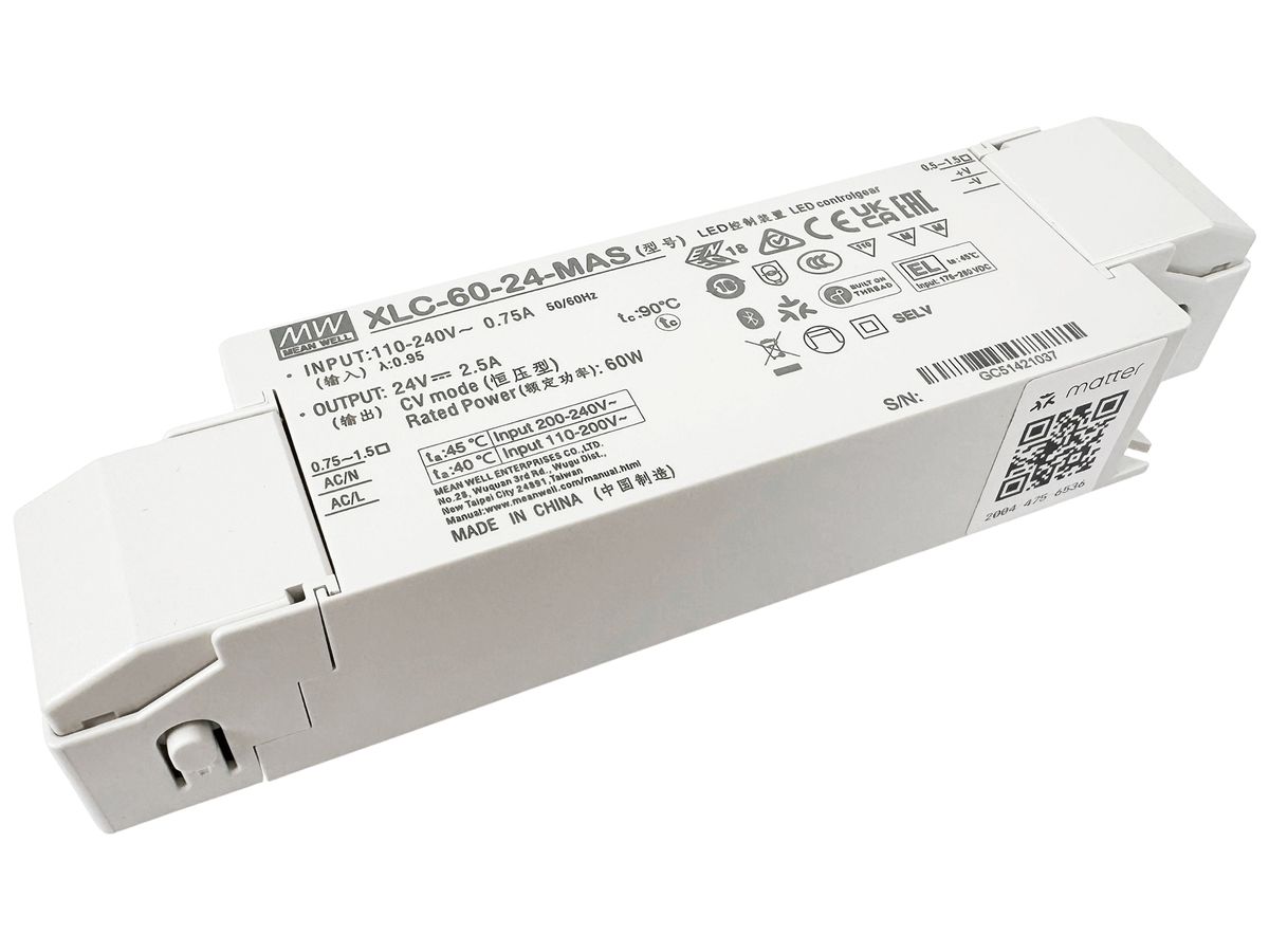 LED-Betriebsgerät MEAN WELL XLC 0…60W 24V 0…2500mA DIM 176×45×32mm