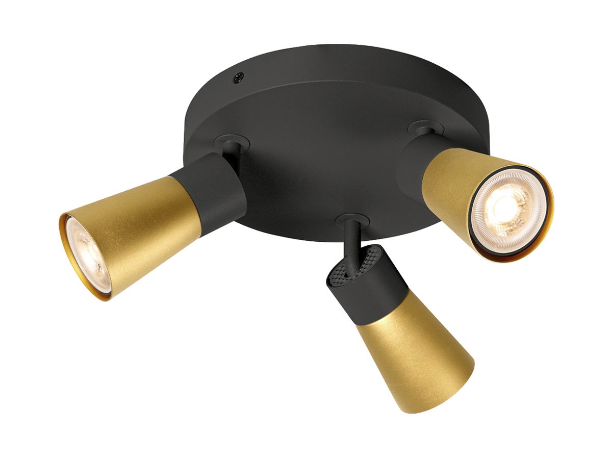 Spot SLV PURI 2.0 Cone CW GU10 3×6W DIM Ø180×113mm schwarz/gold