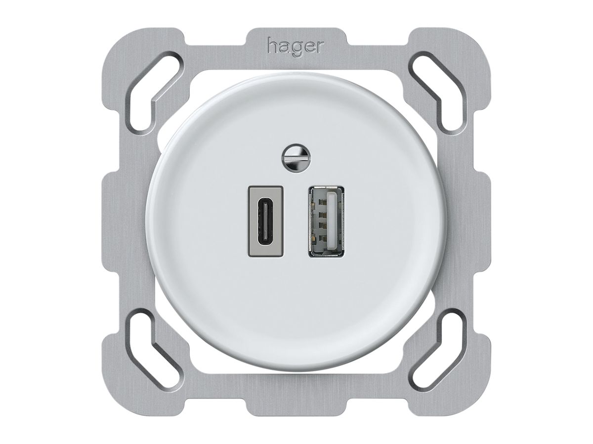 UP-USB-Ladesteckdose origin 1×USB-A 1×USB-C 3000mA 5V weiss