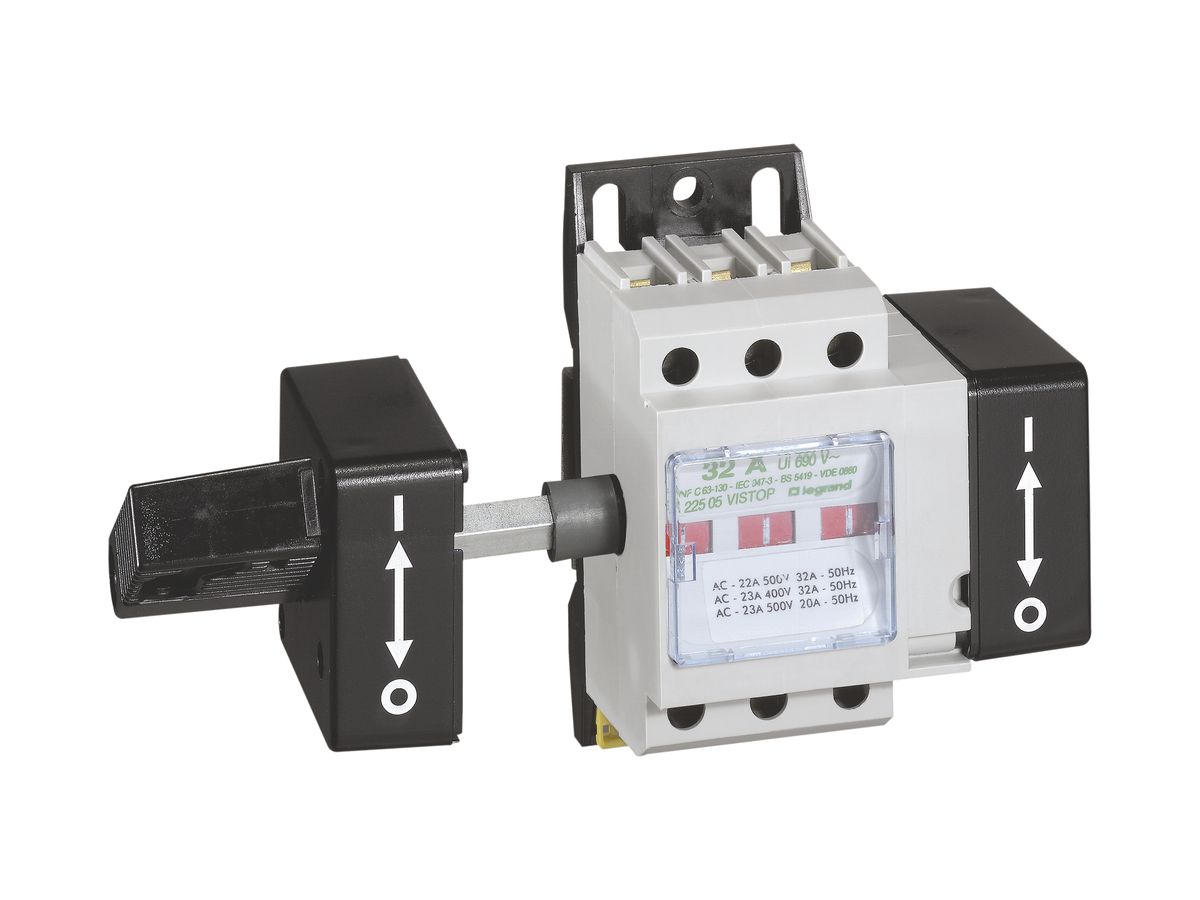 EB-Lasttrennschalter Legrand LEXIC Vistop 32A 4L schwarz Bedienung rechts