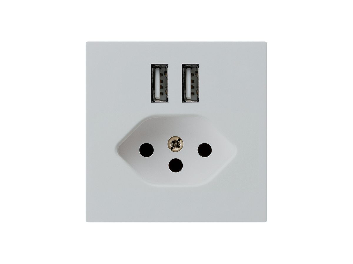Steckdose 2×USB & T13 kallysto A 2400mA hellgrau