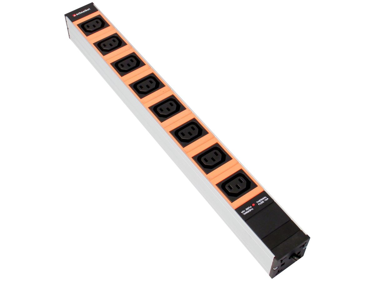 Steckdosenleiste 19" 1HE 8×C13 IEC320 Td3×1mm² 3m Stecker C14 orange/schwarz