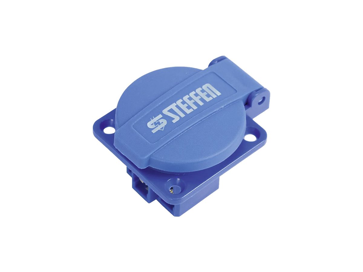 EB-Steckdose A. Steffen 1×T13 10A 250V 50×62×45mm mit Deckel blau