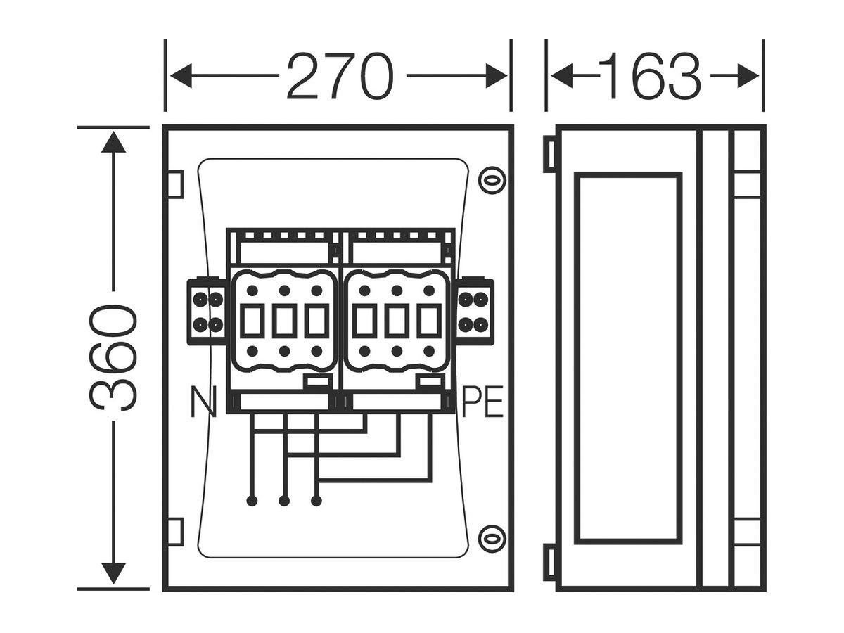 AP-Sicherungslasttrenngehäuse mit 2 Sich.NH00-C 125A, Türe, ENYSTAR